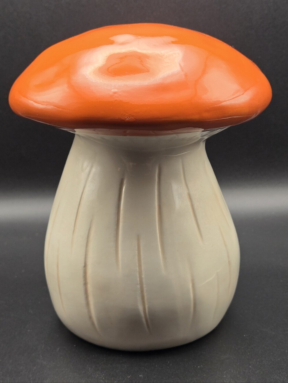 Large Groovy Ceramic Mushroom Statuette Orange+ Cream 6.5H×5.5"W